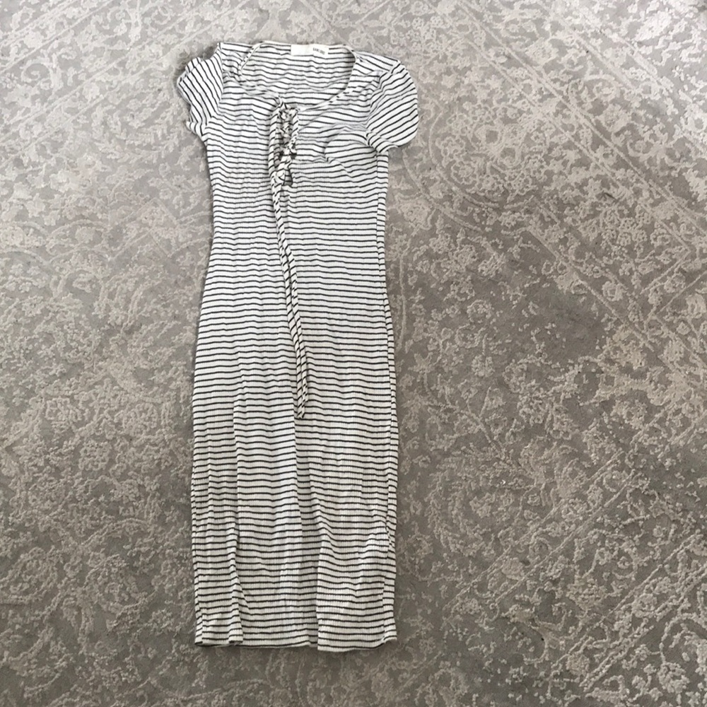 White and black striped boutique fitted mini dress